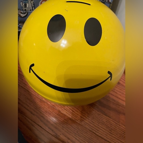 Vintage Metal Round Happy Face Smile Piggy Bank